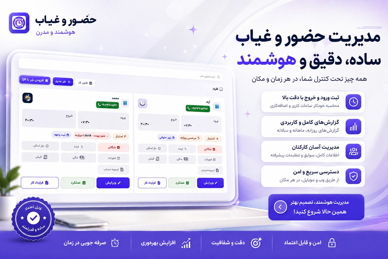 نمونه‌ی حضورهای امروز در پنل حضور و غیاب